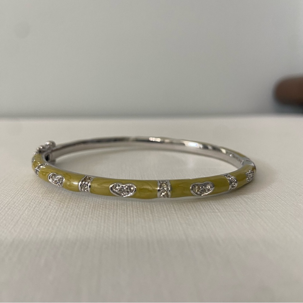 BANGLE Bracelet Enamel with Hearts Crystals Design - Picture 3 of 7